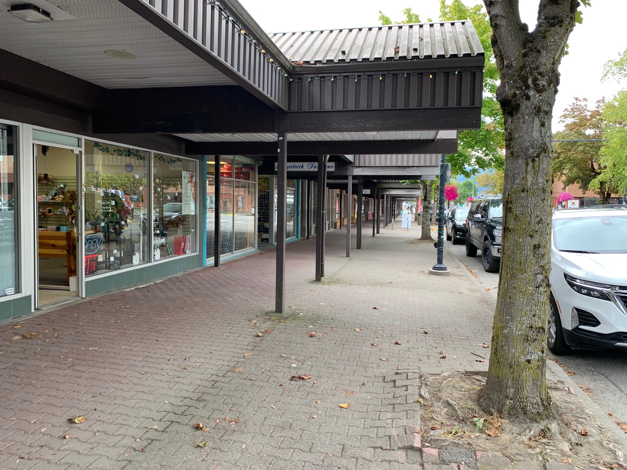 a view of the rundown canopies on Lakelse Avenue