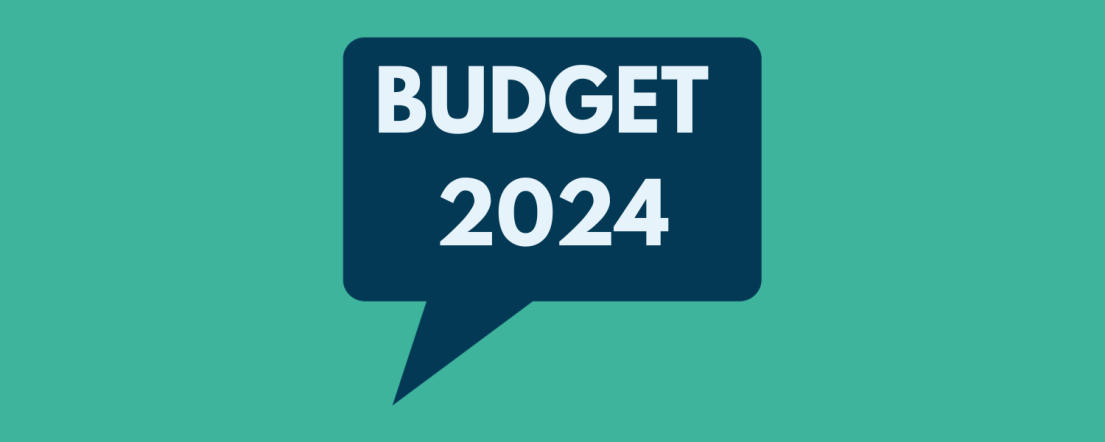 Speech bubble with the words "Budget 2024" inside