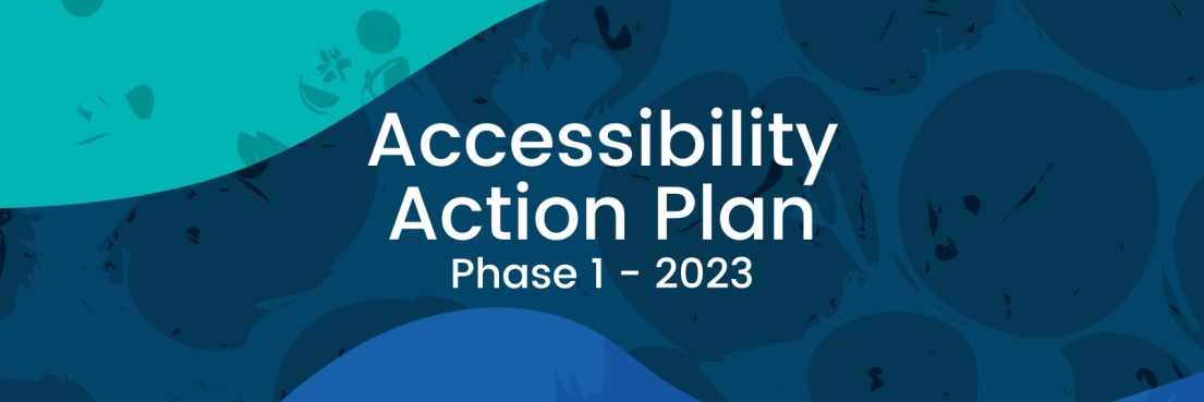 colourful background in shades of blue with "accessibility action plan" written over top