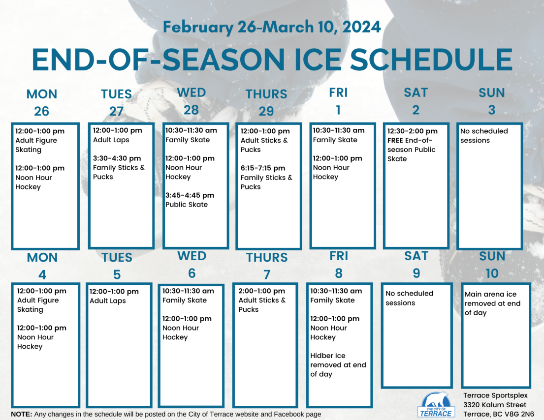 A visual of the skating schedule, which is also written in text on this page