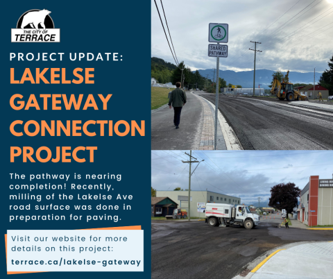 two photos of road surface milling taking place on Lakelse Ave