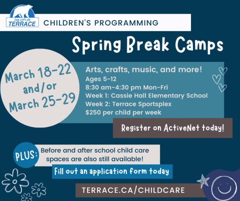 a poster listing spring break camps, all explained as text below