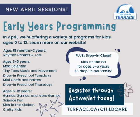 summary of early years programming in April, shown with hand-sketched doodles and fun font